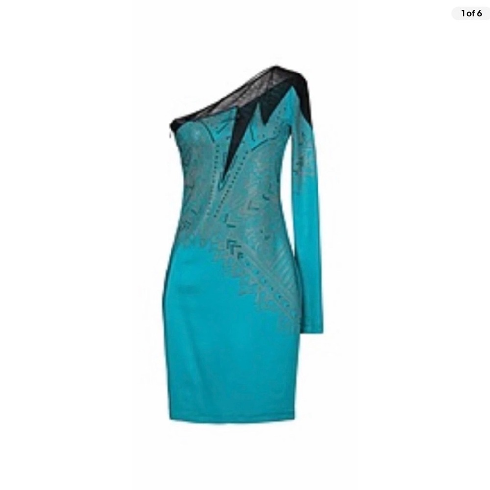 Just Cavalli Turquoise One-Shoulder Dress